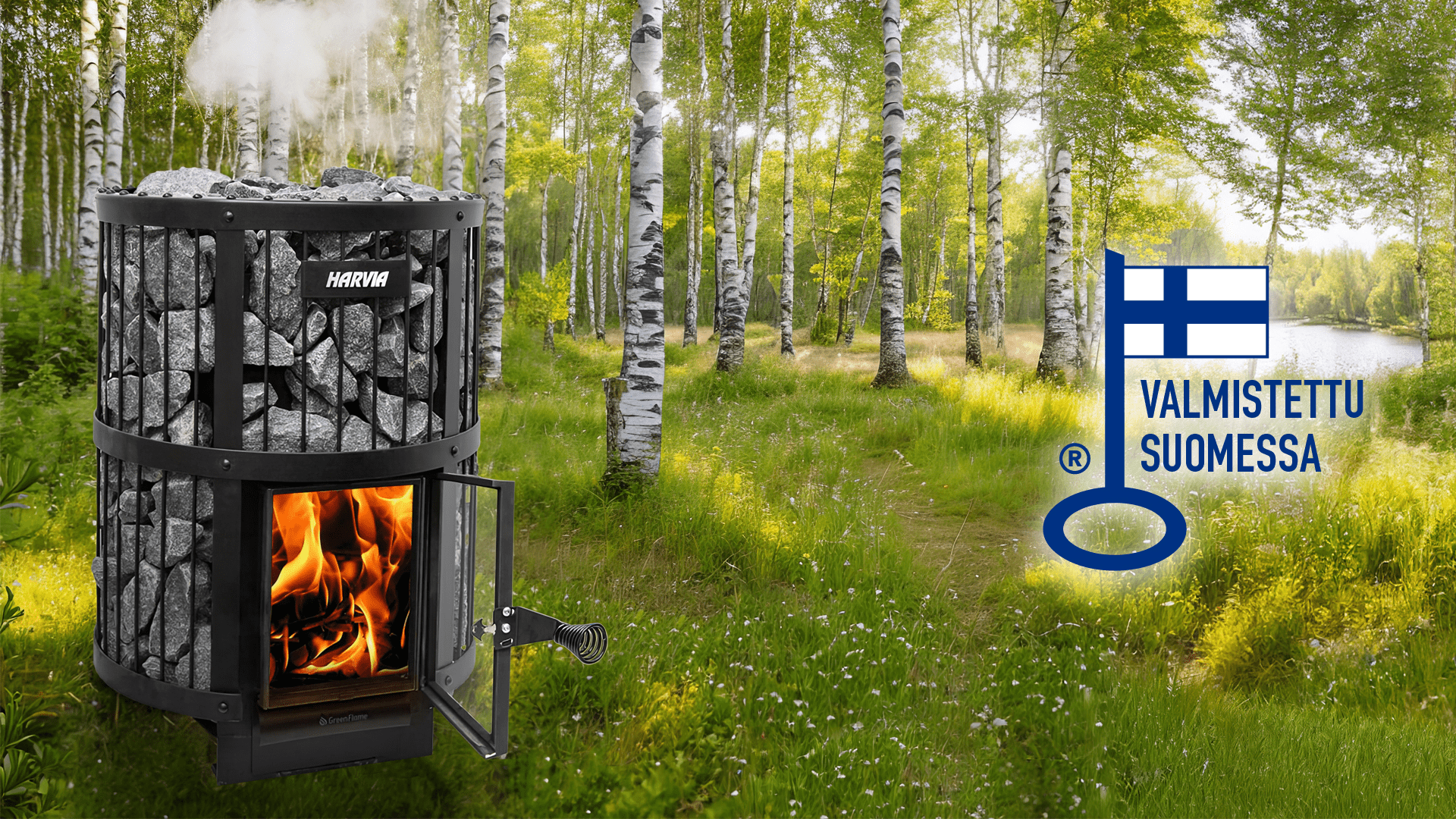 Aquecedor a lenha - Harvia Legend 240 em funcionamento.
