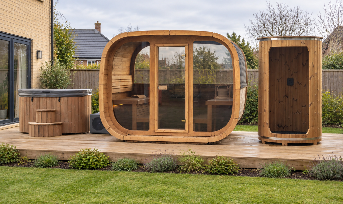 Outdoor sauna collection in a UK home setting-35