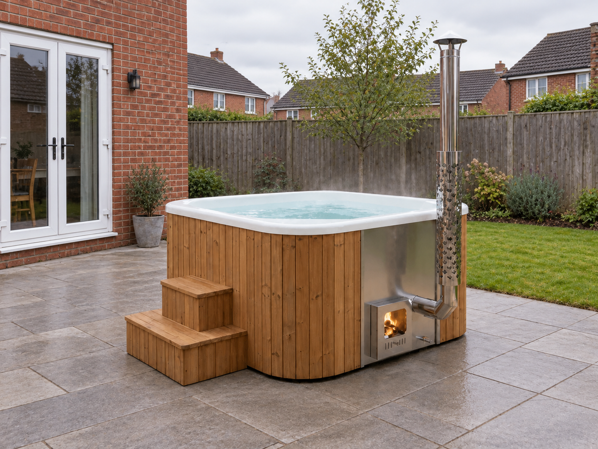 Cube 200 Outdoor Tub in a UK home setting