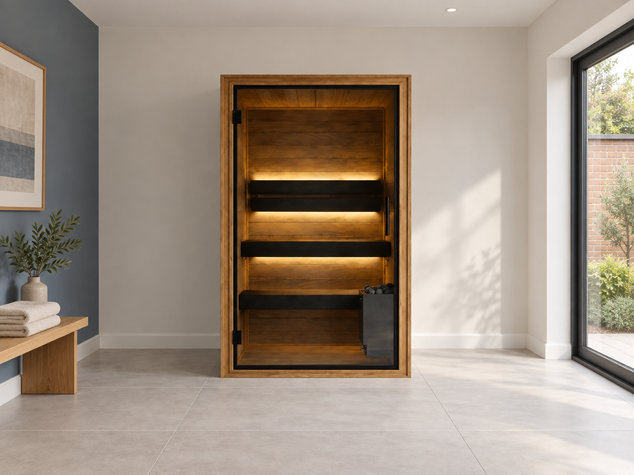 Thermo Black 110 Indoor Sauna in a UK home setting