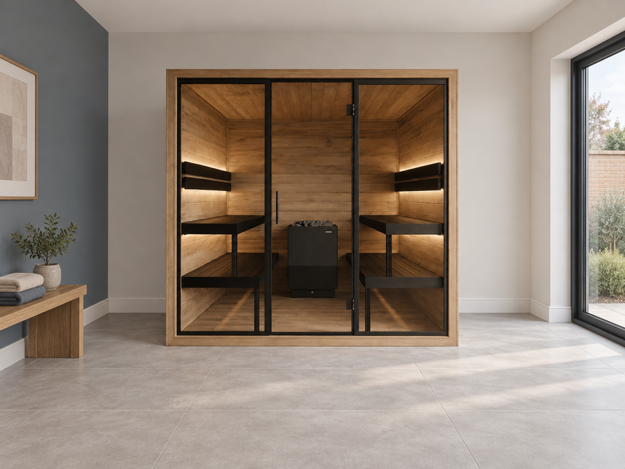 Thermo Black 220 Plus Indoor Sauna in a UK home setting