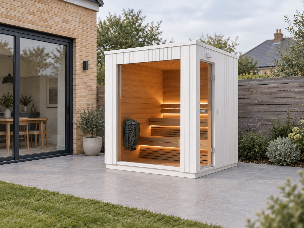 Lumia Outdoor Sauna in a UK home setting