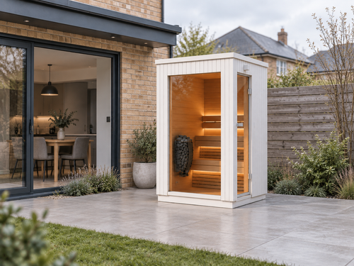 Lumia Mini Outdoor Sauna in a UK home setting