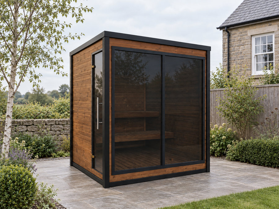 Outdoor Sauna Usko M in a UK home setting